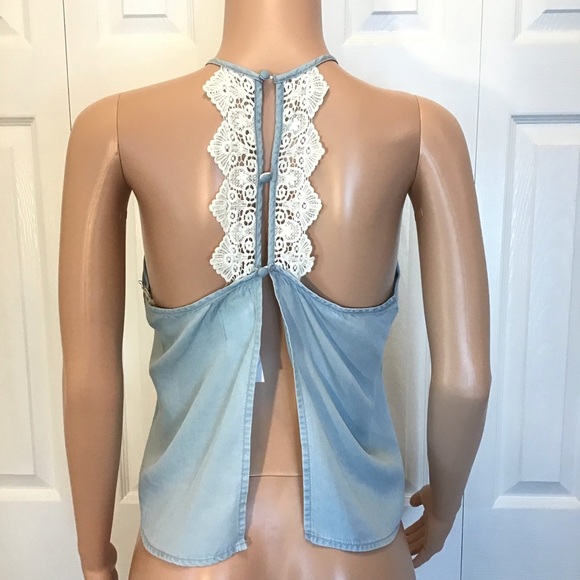 Wild Blue by Sadie Robertson Blue Chambray Open Back Halter Tank Top Size Medium - Picture 3 of 7
